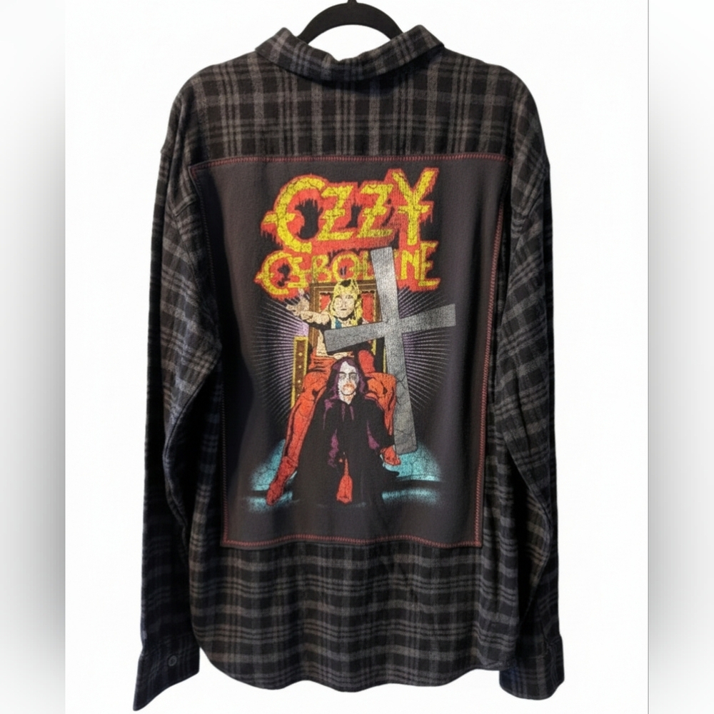 Ozzy Osbourne Vintage & NEW Flannel Plaid Shirt Upcycled Hand Crafted
